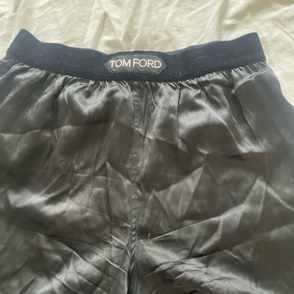 Tom Ford Black Satin Boxer Briefs with Logo Waistband